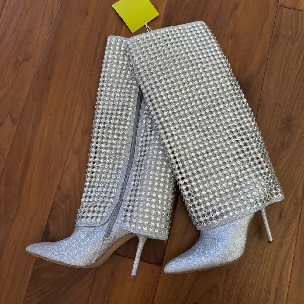 NWT Gianni Bini Lowry Glitter Rhinestone Foldover Stiletto Tall Boots Sz 7,5 - Picture 6 of 15